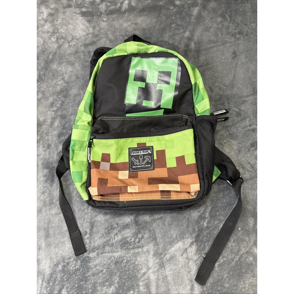 MINECRAFT CREEPER KIDS ZIPPER BACKPACK 2019 JINX BLACK GREEN 17"x12"